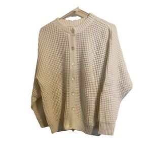 Vintage Alicia Cable Knit Sweater Grandmacore Button Up Cream Medium Tag Removed